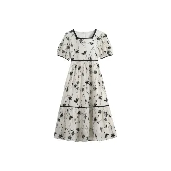 HUULOB Short-Sleeved Dresses Women's White