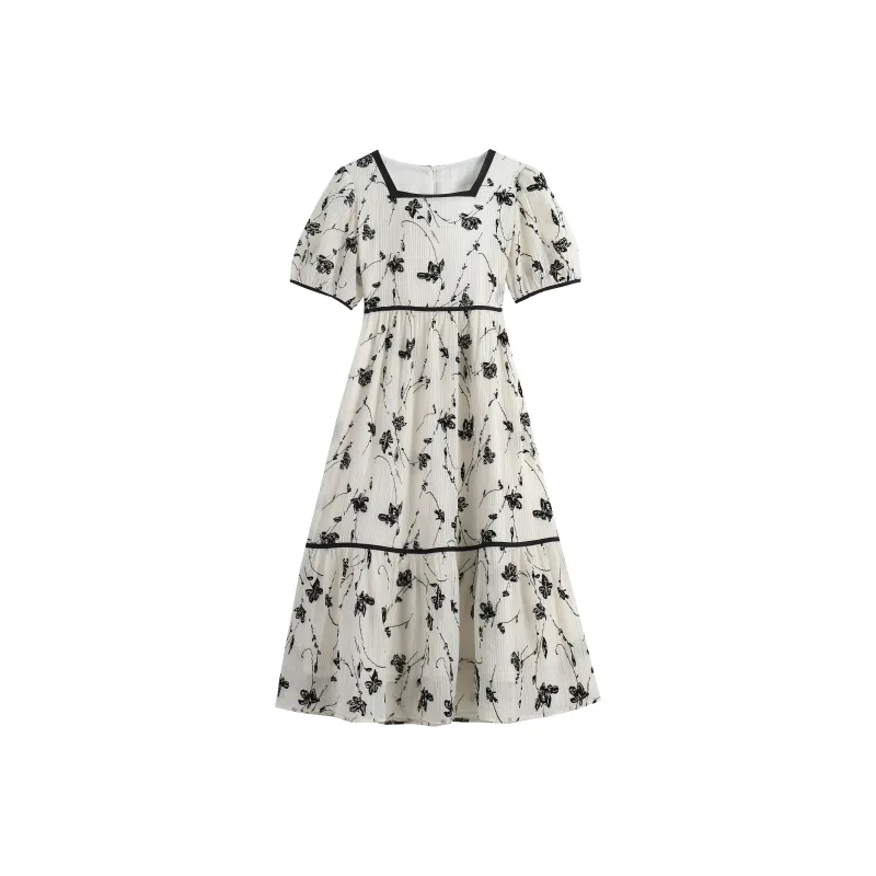 HUULOB Short-Sleeved Dresses Women's White-0