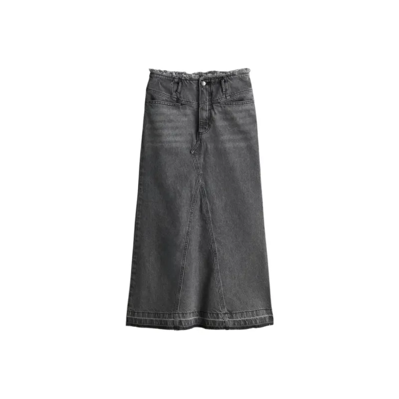 H&M Denim Long Skirts Women's Denim Gray-0