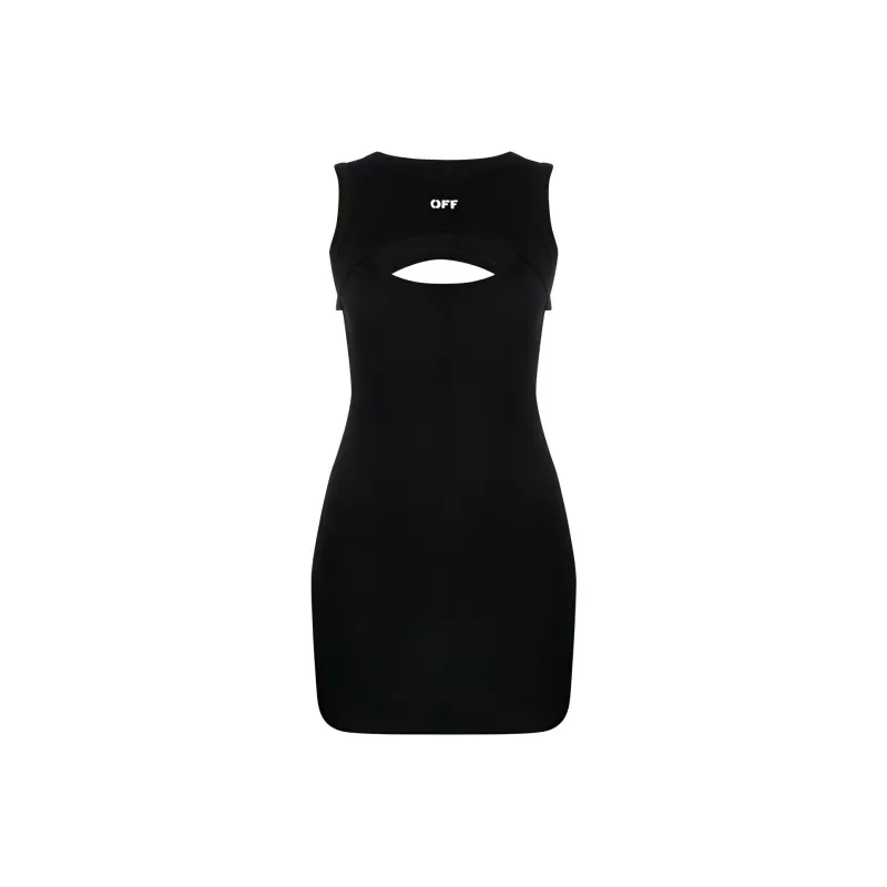 OFF WHITE Off Stamp Ribbed Mini Dress Black-0