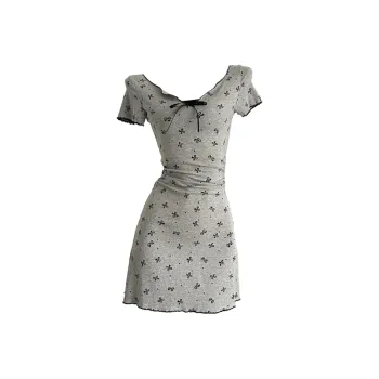 JUFU Short Sleeved Dress Women's Gray