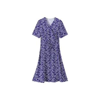 H-YXIANG Short-Sleeved Dresses Women's Blue And White Porcelain