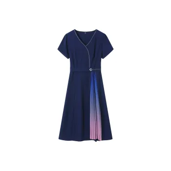 Korean Style Short Sleeved Dress Women's Navy Blue