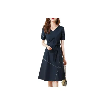 Mo Han Yi Mei Short Sleeved Dress Women's Navy Blue