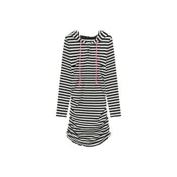 CHUU Long-Sleeved Dresses Women's Black White Stripes