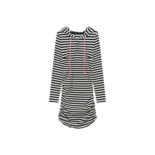 CHUU Long-Sleeved Dresses Women's Black White Stripes