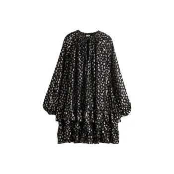 H&M Long-Sleeved Dresses Women's Black/Leopard Print