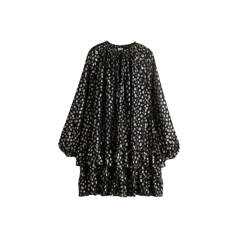 H&M Long-Sleeved Dresses Women's Black/Leopard Print-0