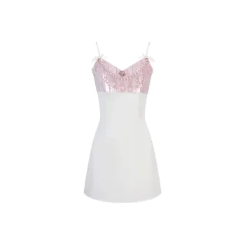 Girly Fancy Club Slip Dress Women's Pearl Apricot & Pink