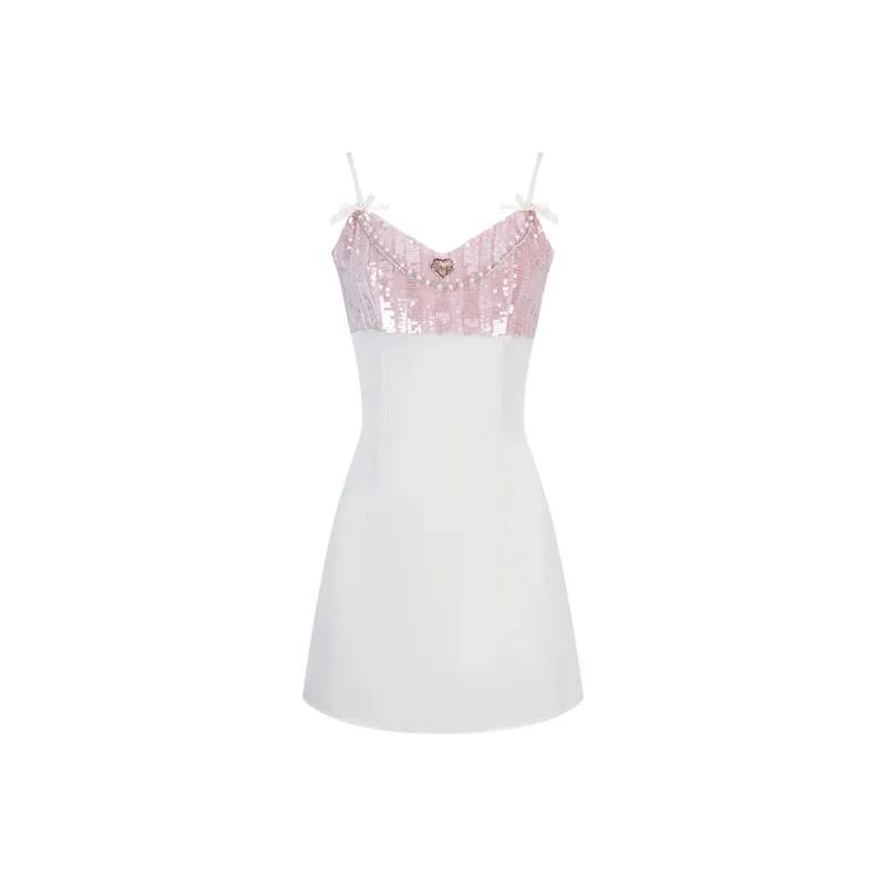 Girly Fancy Club Slip Dress Women's Pearl Pink & Apricot Pink-0