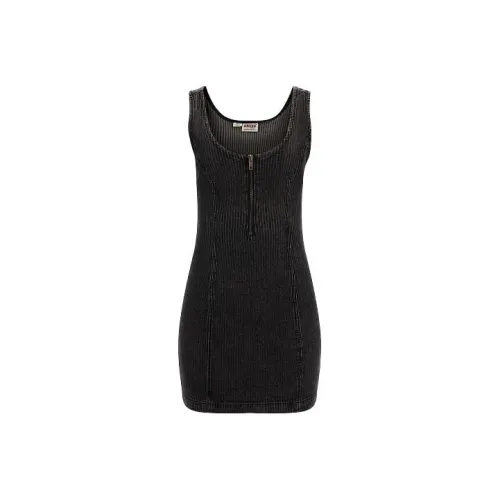 GUESS Zip Up Denim Dress Sleeveless Dress Women's Gray