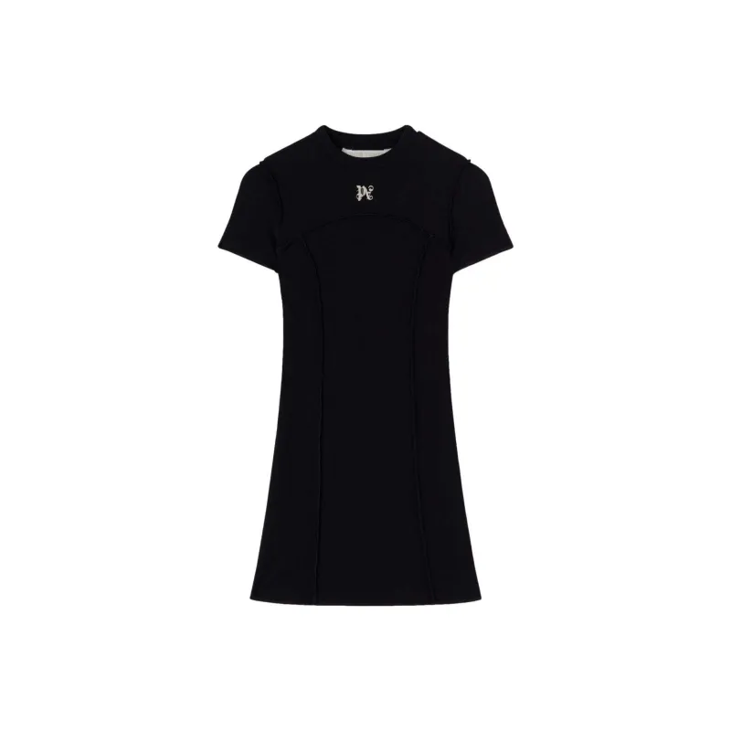 PALM ANGELS Monogram Mini Dress Black-0