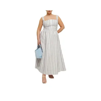 REFORMATION Tagliatelle Linen Dress Es Slip Dresses Women's Gray White Stripes