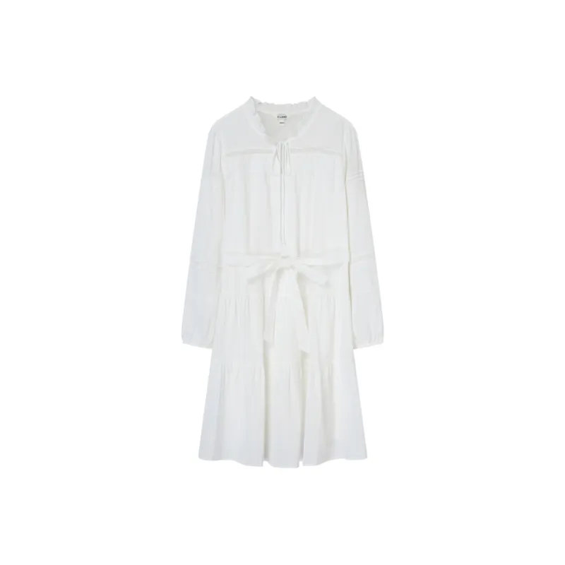 E.land Long Sleeved Dresses Women's Ivory White/White-0