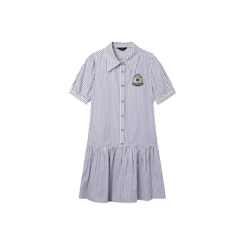 LOUISY AO Short Sleeved Dresses Women's Blue White Stripes-0