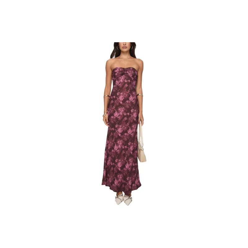 PRINCESS POLLY ABEILA STRAPLESS MAXI DRESS Sleeveless Dress Women's BURGUNDY/Burgundy-0