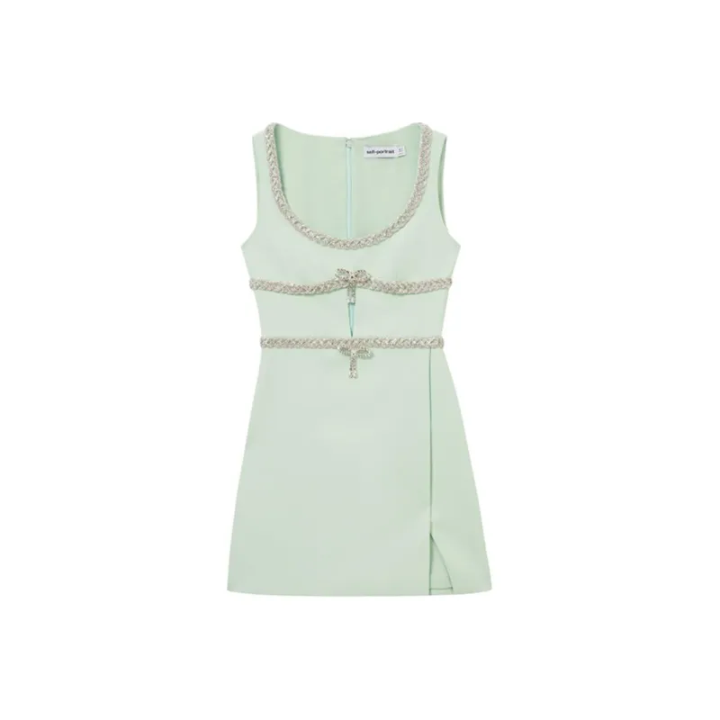 Self portrait Crystal embellished Bow Mini Dress-0