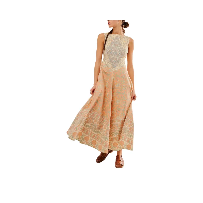 FREE PEOPLE Malena Maxi Dress Sleeveless Dress Women's Neutral Combo-0