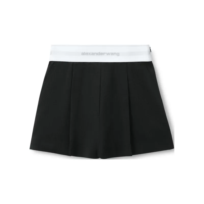 Alexander Wang High Waisted Pleated Logo Elastic Short Black-0