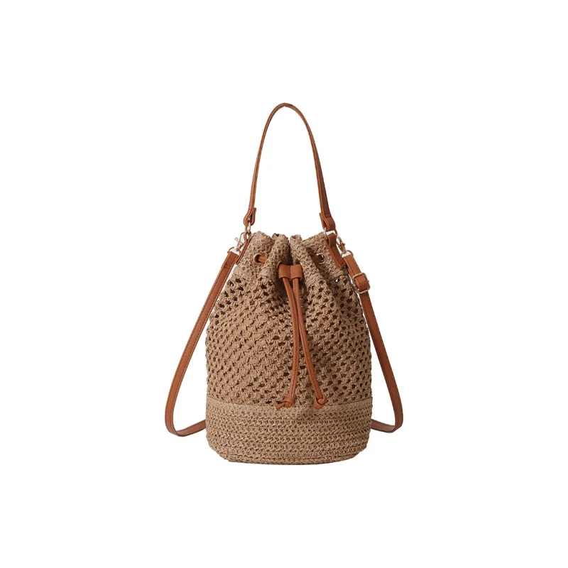 WXRX Woven Crossbody One Shoulder Handbag Women's Ecru/Khaki-6