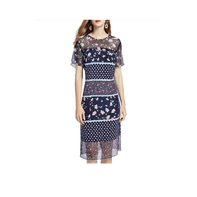 FINITY Short Sleeved Dresses Women's Navy Blue With Print-0