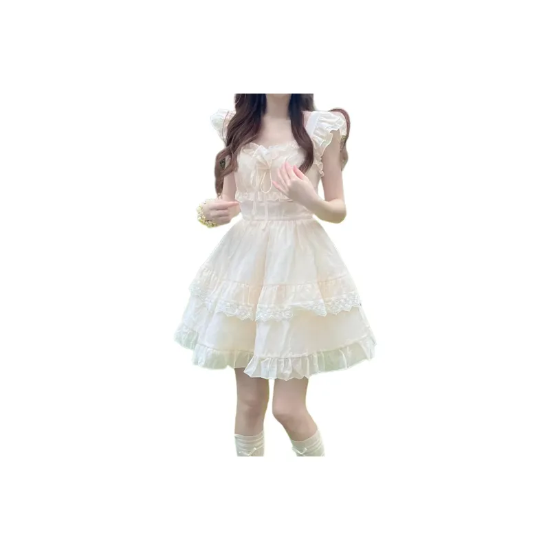 Flowers In Water Short Sleeved Dress Women's Apricot-0
