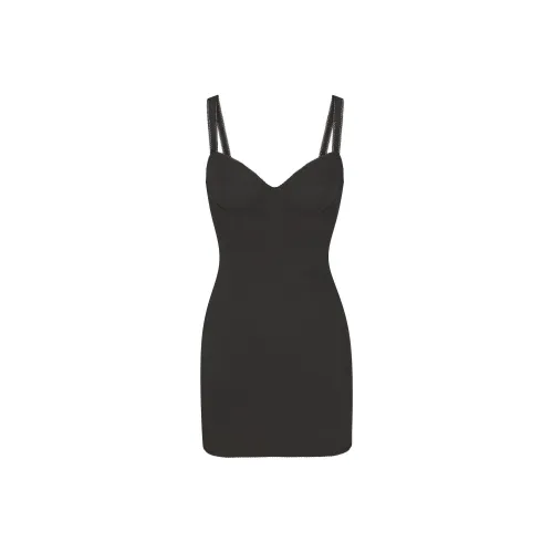 SKIMS COTTON RIB PICOT CAMI MINI DRESS Slip Dress Women's SOOT/Smoke Gray