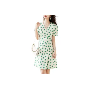 Like The Age Of Water Summer Short Sleeved Dress Slim Fit Women's Green