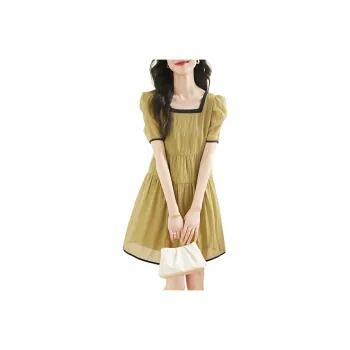 Mo Han Yi Mei Short Sleeved Dress Women's Yellow Green