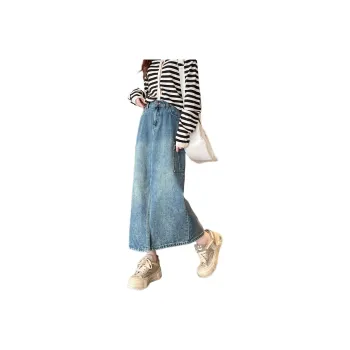 Tonlion Denim Long Skirts Women's Blue