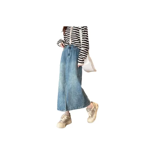 Tonlion Denim Long Skirts Women's Blue
