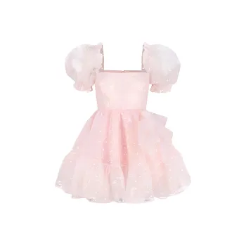 Selkie Collection FW23 Short-Sleeved Dresses Women's Soft Pink Base With Transparent Beads