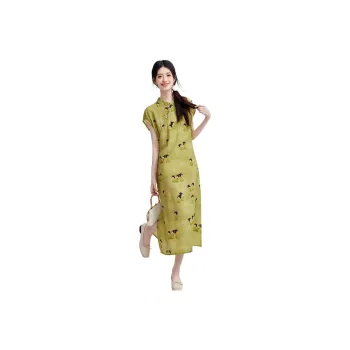 Emodues SS24 Short Sleeved Dress Women's Green Lady Painting