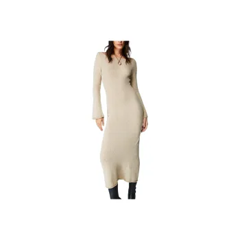 NASTY GAL Boucle Long Sleeve Maxi Dress Long-Sleeved Dresses Women's Stone Color
