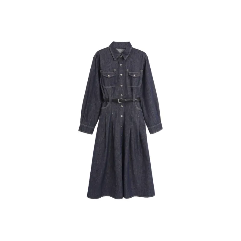 SETIROM Long Sleeved Dress Women's Dark Blue-0