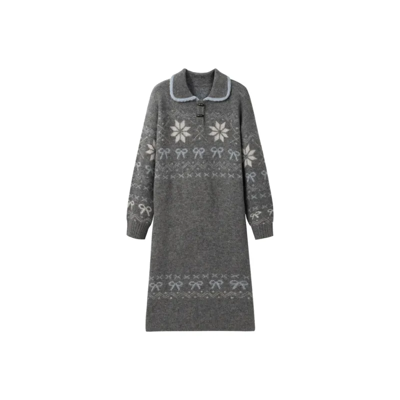 LEDIN Long Sleeved Dress Women's Silver Candle Gray-0