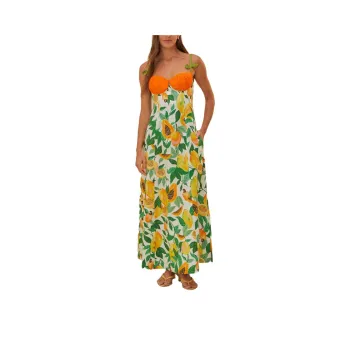 Farm Rio Papaya Salad Scarf Sleeveless Maxi Dress