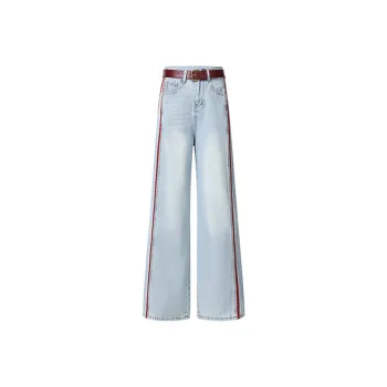 TIBINB Jeans Women's Blue Red Stripes Regular