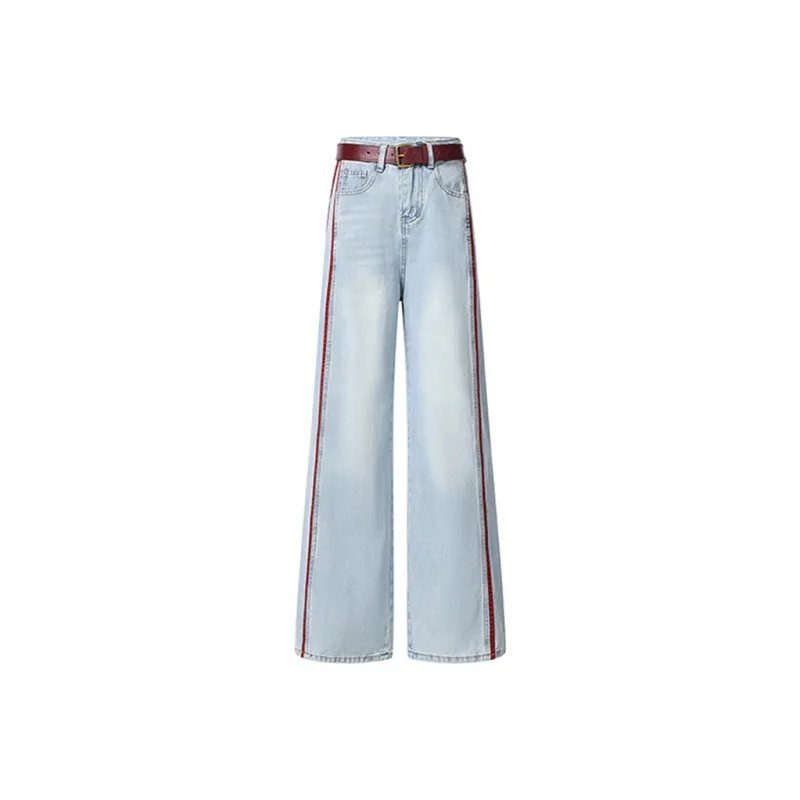 TIBINB Jeans Women's Blue Red Stripes Regular-0