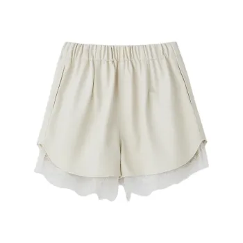 RECTO FW24 GRETA FAUX LEATHER LACE TRIMMING SHORTS Casual Shorts Women's CREAM/Cream