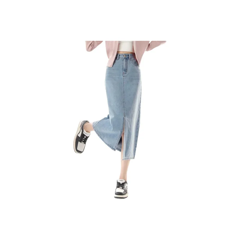 HIPPIEMISS Denim Long Skirts Women's Vintage Blue-8