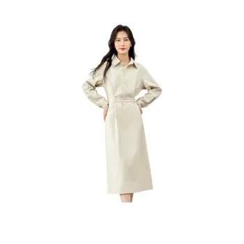VIMLY Long Sleeved Dresses Women's Apricot