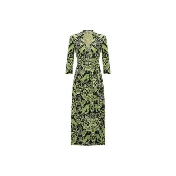 DVF Diane Von Furstenberg V Neck Printed Midi Dress