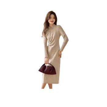 Mo Han Yi Mei Long Sleeved Dress Women's Beige Apricot