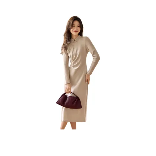 Mo Han Yi Mei Long Sleeved Dress Women's Beige Apricot