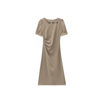 TIBINB Short Sleeved Dresses Women's Mocha