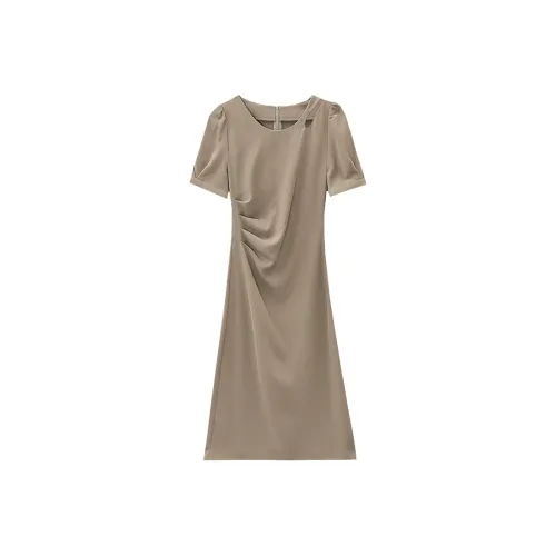 TIBINB Short Sleeved Dresses Women's Mocha