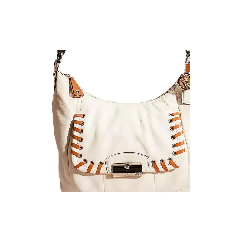 COACH Kristin Leather Hobo Bag, Handbag, Shoulder Bag Large Size Women's Silver & White-4