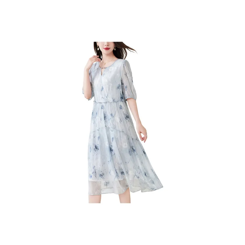 To The West Short Sleeved Dresses Women's Blue-0