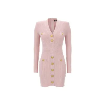 BALMAIN Logo Button Long Sleeved Mini Dress